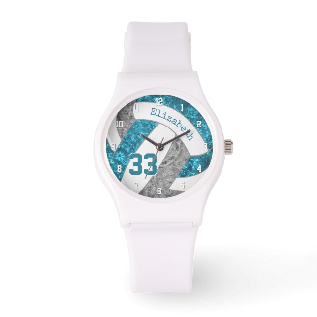 blauwgroen grijs sportieve meisjes aangepaste voll horloge (Voorkant)