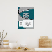 blauwgroen grijs team kleuren basketbal team foto poster (Keuken)