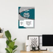 blauwgroen grijs team kleuren basketbal team foto poster (Thuiskantoor)