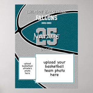 blauwgroen grijs team kleuren basketbal team foto poster