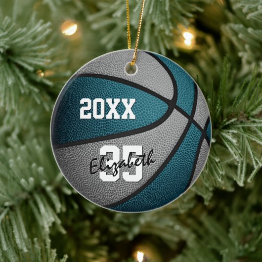 blauwgroen grijs team kleuren jongens basketbal keramisch ornament (Boom)