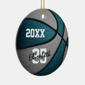 blauwgroen grijs team kleuren jongens basketbal keramisch ornament (Rechts)