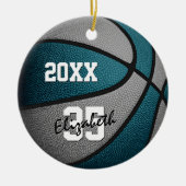 blauwgroen grijs team kleuren jongens basketbal keramisch ornament (Voorkant)