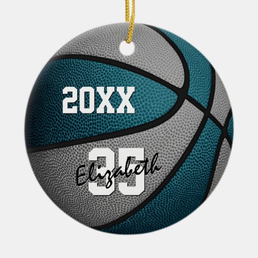 blauwgroen grijs team kleuren jongens basketbal keramisch ornament (Voorkant)