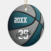 blauwgroen grijs team kleuren jongens basketbal keramisch ornament (Links)