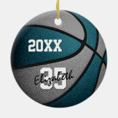 blauwgroen grijs team kleuren jongens basketbal keramisch ornament (Achterkant)
