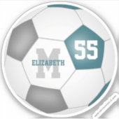 Blauwgroen grijs team kleuren jongens voetbal sticker (Voorkant)