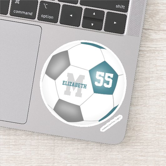 Blauwgroen grijs team kleuren jongens voetbal sticker (Detail)