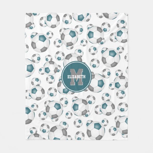 blauwgroen grijs team kleuren jongens voetballen fleece deken (Voorkant)