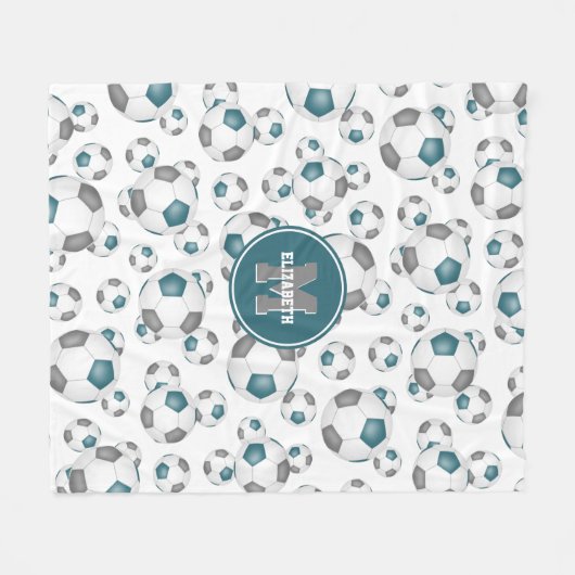 blauwgroen grijs team kleuren jongens voetballen fleece deken (Voorkant (Horizontaal))
