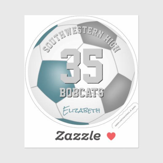 Blauwgroen grijs team kleuren kinder voetballer sticker (Vel)