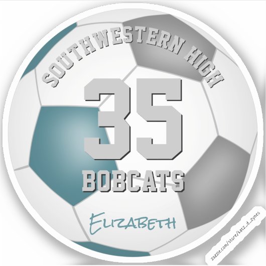 Blauwgroen grijs team kleuren kinder voetballer sticker (Voorkant)