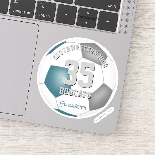 Blauwgroen grijs team kleuren kinder voetballer sticker (Detail)