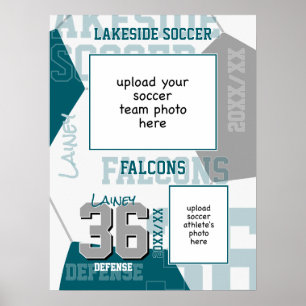 blauwgroen Grijs Team Kleuren Voetbal Team Foto Poster