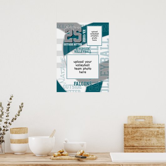 blauwgroen grijs team kleuren volleybal team foto poster (Keuken)