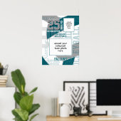 blauwgroen grijs team kleuren volleybal team foto poster (Thuiskantoor)