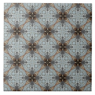 Blauwgroen, grijs,  ventilatorpatroon Bronze Tegeltje
