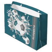 blauwgroen grijs voetbal blowout gepersonaliseerd groot cadeauzakje (Achterkant Gekanteld)