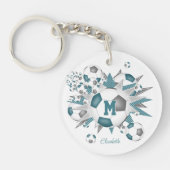 blauwgroen grijs voetbal blowout meisjes monogram sleutelhanger (Voorkant)