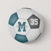 Blauwgroen grijs voetbal team kleuren feest gunste ronde button 5,7 cm (Voorkant)