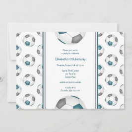 blauwgroen grijs voetbalfeest voor meisje kaart