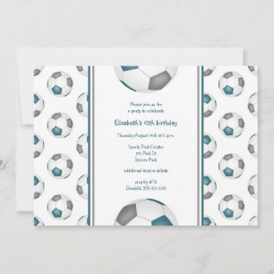 blauwgroen grijs voetbalfeest voor meisje kaart