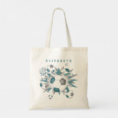 blauwgroen grijs voetballen sterren meisjes naam tote bag (Achterkant)