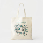 blauwgroen grijs voetballen sterren meisjes naam tote bag (Voorkant)