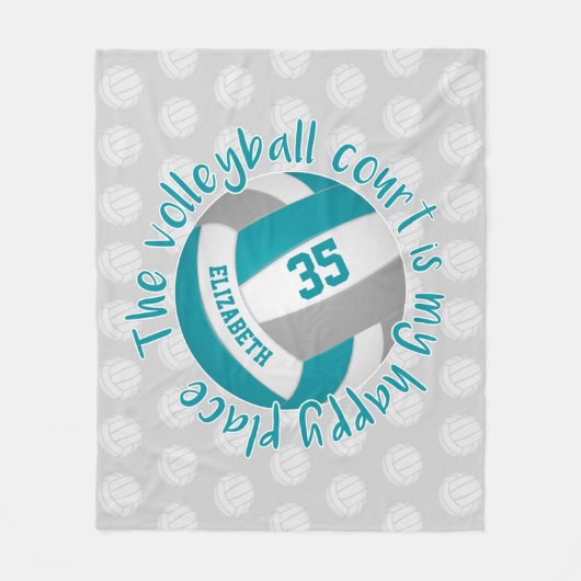 blauwgroen grijs volleybalhof mijn gelukkige plaat fleece deken (Voorkant)