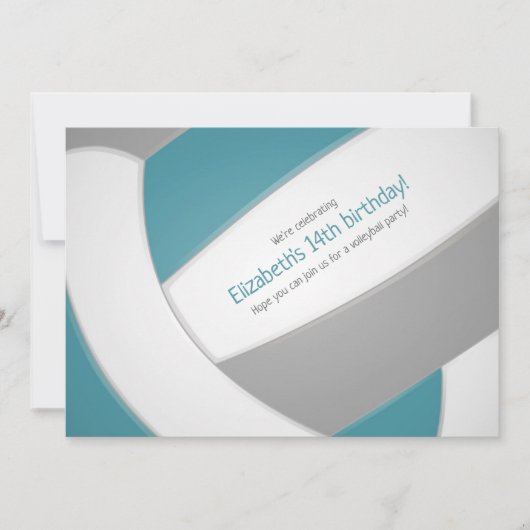 blauwgroen grijs volleybaljongerenverjaardagsteam kaart (Voorkant)