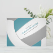 blauwgroen grijs volleybaljongerenverjaardagsteam kaart (Staand voorkant)