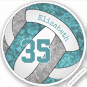 blauwgroen grijs volleybalmeisjesnummer sticker (Voorkant)