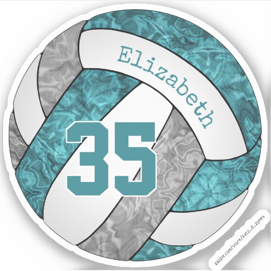 blauwgroen grijs volleybalmeisjesnummer sticker (Voorkant)