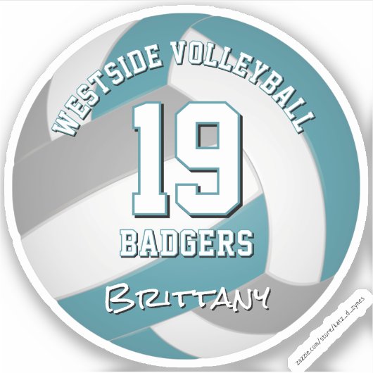 blauwgroen grijs volleybalspeler meisjes jongens t sticker (Voorkant)