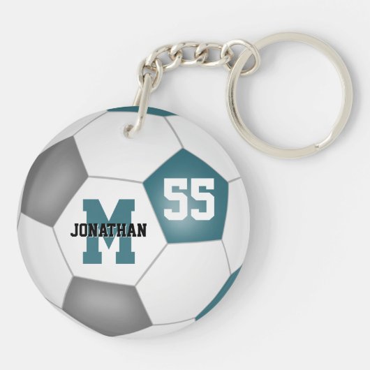 blauwgroen grijs wit team kleuren voetbaltas label sleutelhanger (Achterkant)