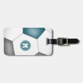 blauwgroen grijs wit voetbal monogrammen bagagelab bagagelabel (Voorkant horizontaal)