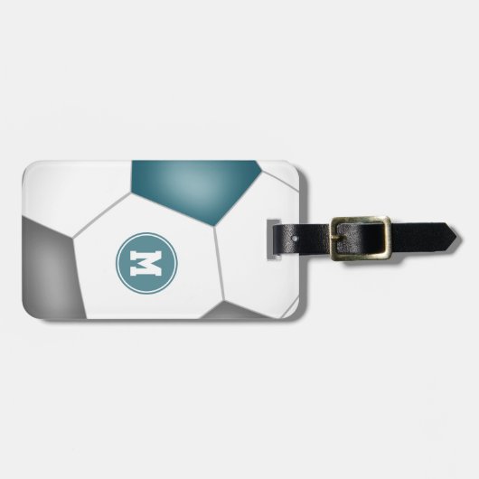 blauwgroen grijs wit voetbal monogrammen bagagelab bagagelabel (Voorkant horizontaal)