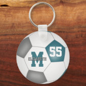 blauwgroen grijs witte kinder voetbalzak label sleutelhanger (Voorkant)