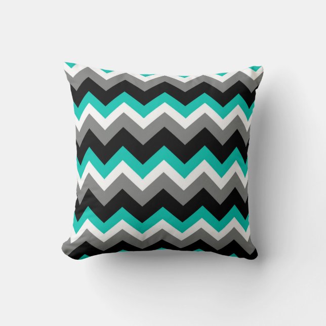 Blauwgroen grijs zwart Chevron Pattern Kussen (Voorkant)