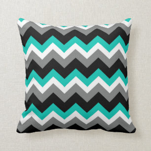 Blauwgroen grijs zwart Chevron Pattern Kussen