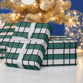 Blauwgroen grijs zwart geruit cadeaupapier