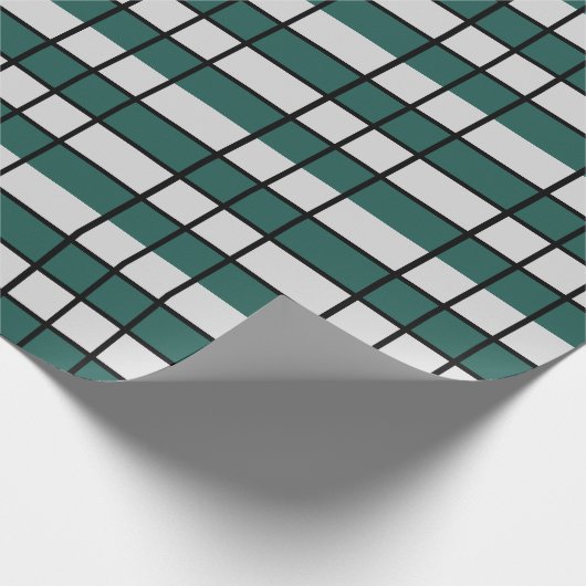 Blauwgroen grijs zwart geruit cadeaupapier (Hoek)