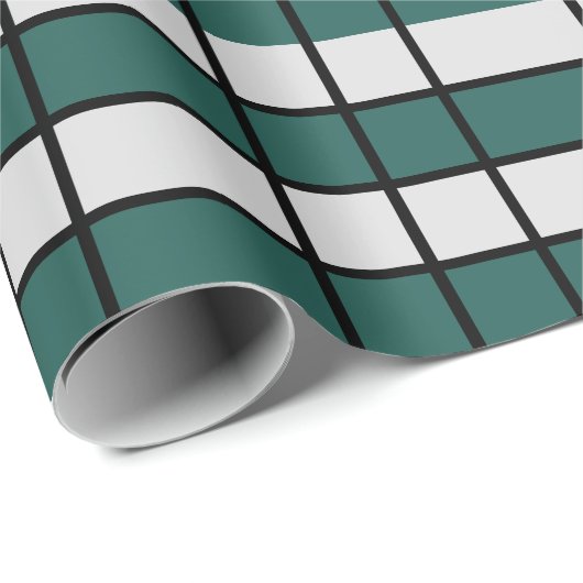 Blauwgroen grijs zwart geruit cadeaupapier (Rol Hoek)