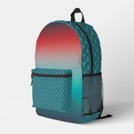 BLAUWGROEN GRIJS ZWART ROOD OMBRE & GEOMETRISCHE P BEDRUKTE RUGZAK