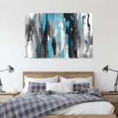 Blauwgroen grijs zwart-wit Abstract Canvas Afdruk (Insitu (Slaapkamer))