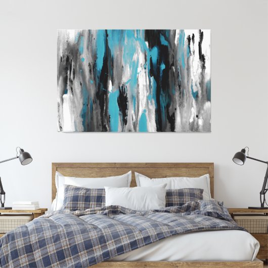 Blauwgroen grijs zwart-wit Abstract Canvas Afdruk (Insitu (Slaapkamer))