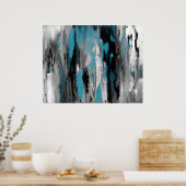 Blauwgroen grijs zwart-wit Abstract Poster (Keuken)