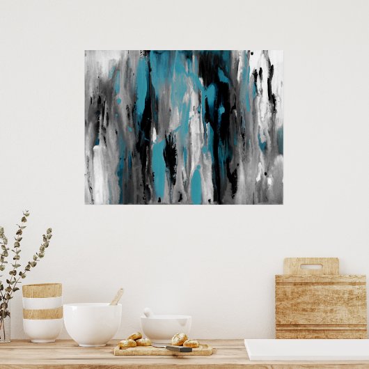 Blauwgroen grijs zwart-wit Abstract Poster (Keuken)