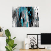 Blauwgroen grijs zwart-wit Abstract Poster (Thuiskantoor)