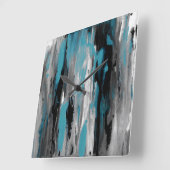 Blauwgroen grijs zwart-wit Abstract Vierkante Klok (Hoek)